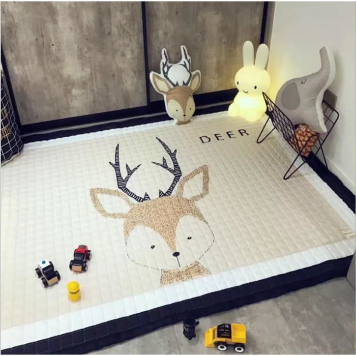Tapis De Jeu Double Face Bébé/enfant 200x180 Cm - Motricité Et Activités Sensorielles - Coton EPE - Intérieur/extérieur