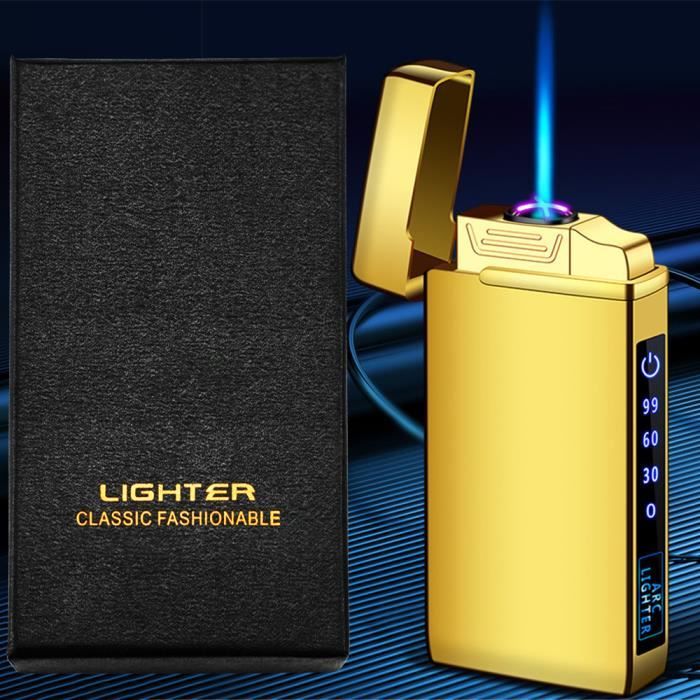 Briquet Intelligent Métal Double Flamme - Rechargeable, Coupe-Vent Avec Lumière Colorée