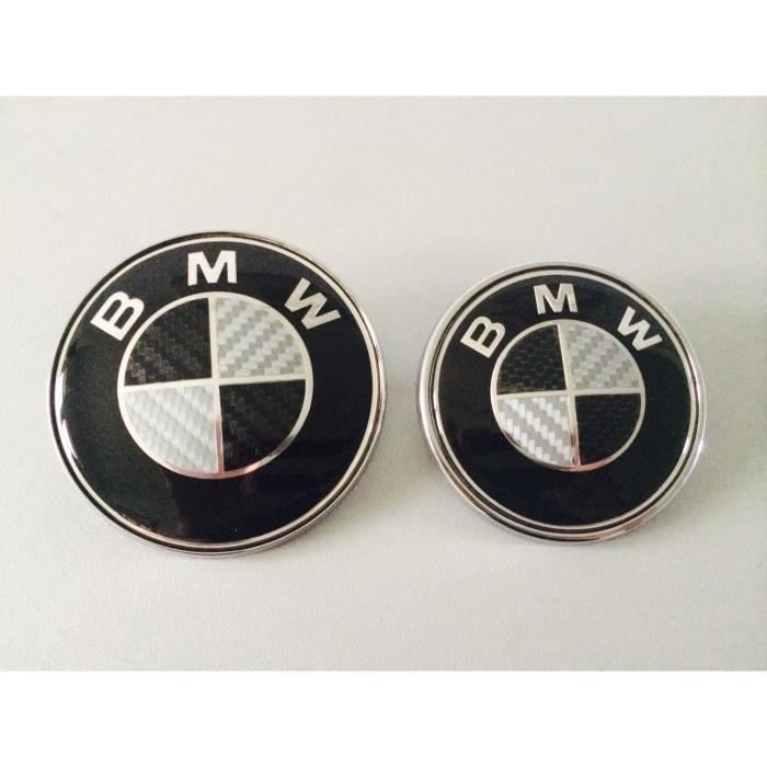 2 Insigne Capot Coffre Badge Logo Emblème BMW 82 Mm Blanc Et Noir Black