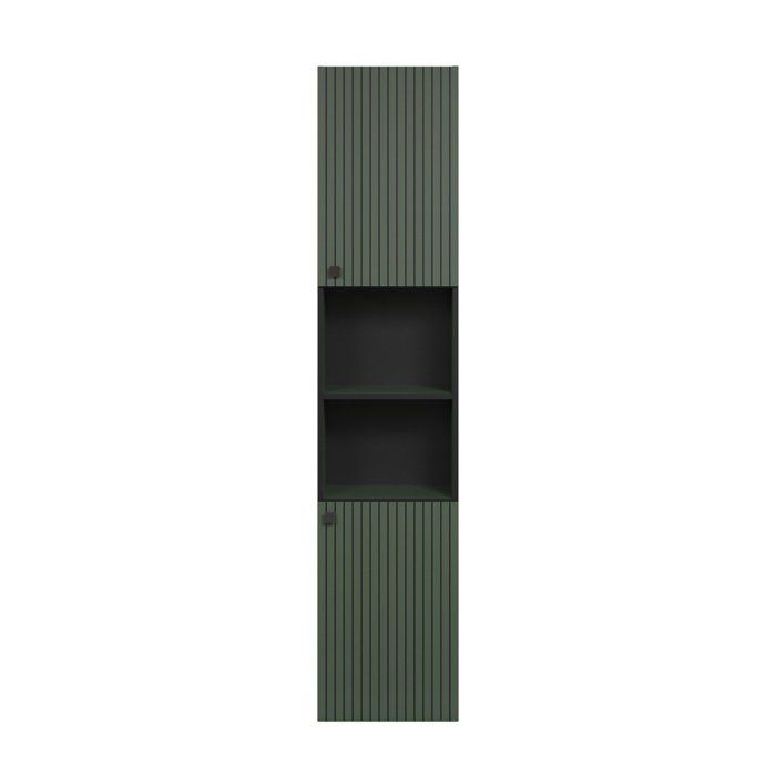 CALICOSY - Colonne de salle de bain rainurée 2 portes 2 niches H186 cm - PUREBLISS - Vert sauge et noir mat-Vert sauge et noir mat