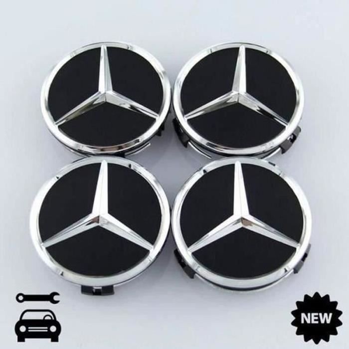 LOT DE 4 LOGOS EMBL&Egrave;MSE MERCEDES NOIR 75 Mm Caches Moyeu Jante, Centre Roue EUR 9,99 - FR