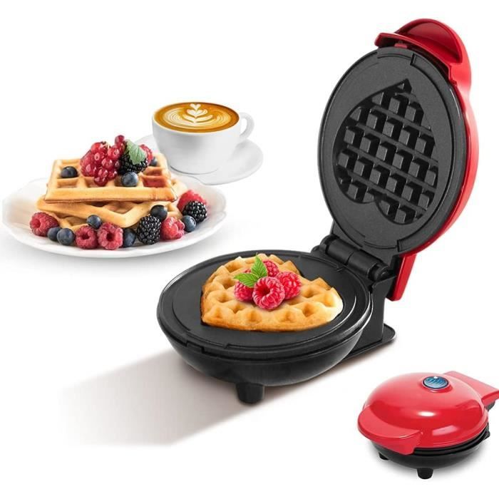 Mini Gaufrier En Forme De Cœur - Design Rétro - Revêtement Anti-adhésif - 350W - Facile à Utiliser - Compact - Electroménager