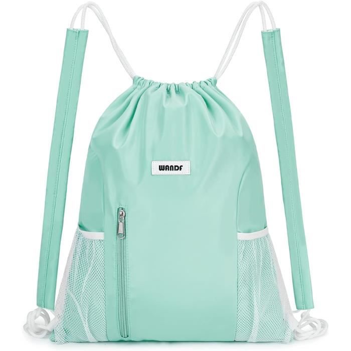 WANDF Sac à Dos à Cordon 39x45cm – Épaulières Coulissantes, Poches Filet + Zippée, Idéal Sport Voyage