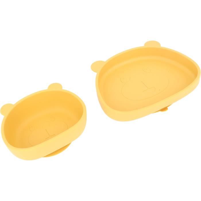 Assiette Bébé En Silicone Happy Fruits - Sans BPA, Incassable, Lavable Lave-Vaisselle (Motif Cerise)
