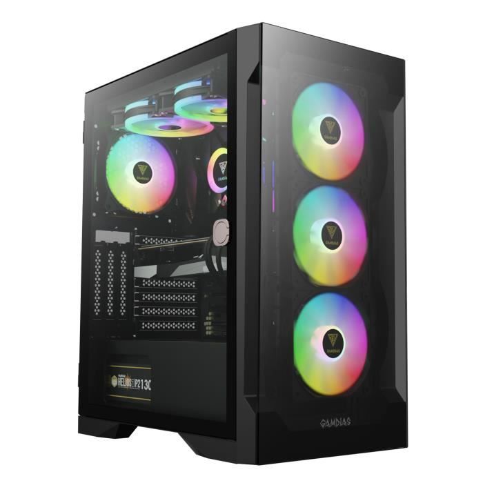 Boîtier PC – GAMDIAS – Vision 7022 – Noir – Panneau en verre – Refroidissement optimal