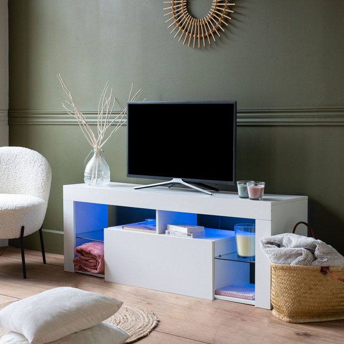 Meuble TV 140cm blanc à LED DARYL Meuble TV 140cm blanc à LED DARYL