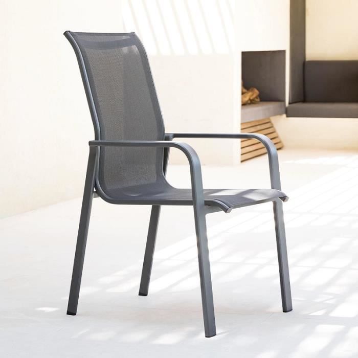 Fauteuil extérieur Essentia dossier haut gris Hespéride