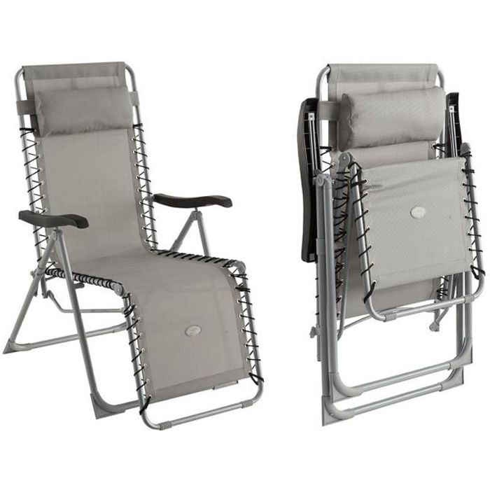 fauteuil de jardin pliant en textilène gris - hesperide - silos - métal - 1 personne - essentiel