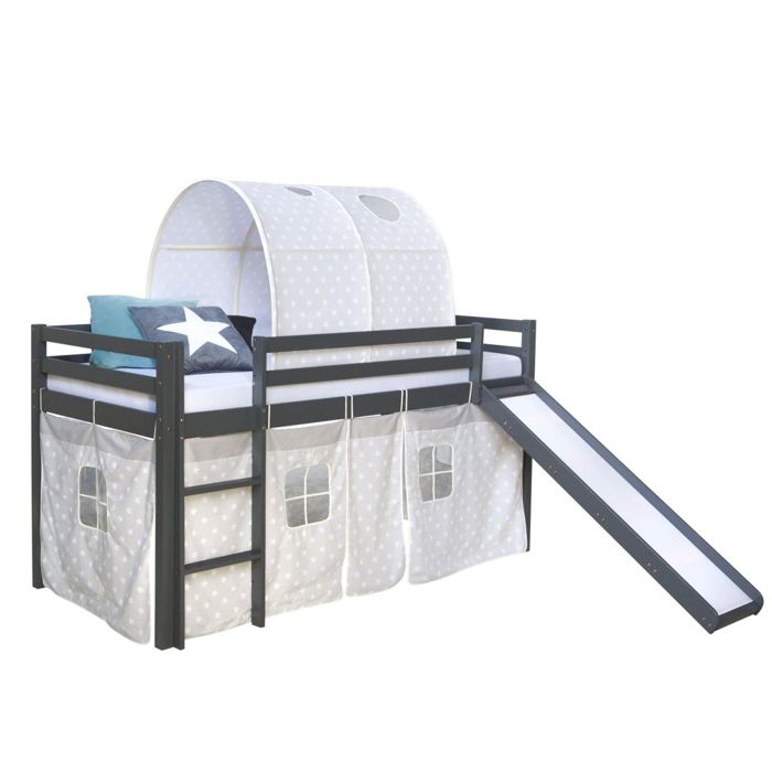 Lit mi haut 90x200 cm Gris avec Toboggan