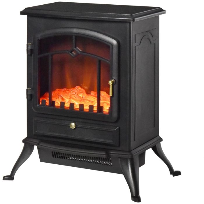 Cheminée électrique poêle rétro HOMCOM - Noir - Effet flamme