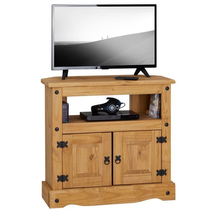 Meuble TV SALSA L 85 cm en bois massif brun avec 2 portes et une niche meuble de salon style mexicain Meuble TV SALSA L 85 cm en bois massif brun avec 2 portes et une niche meuble de salon style mexicain