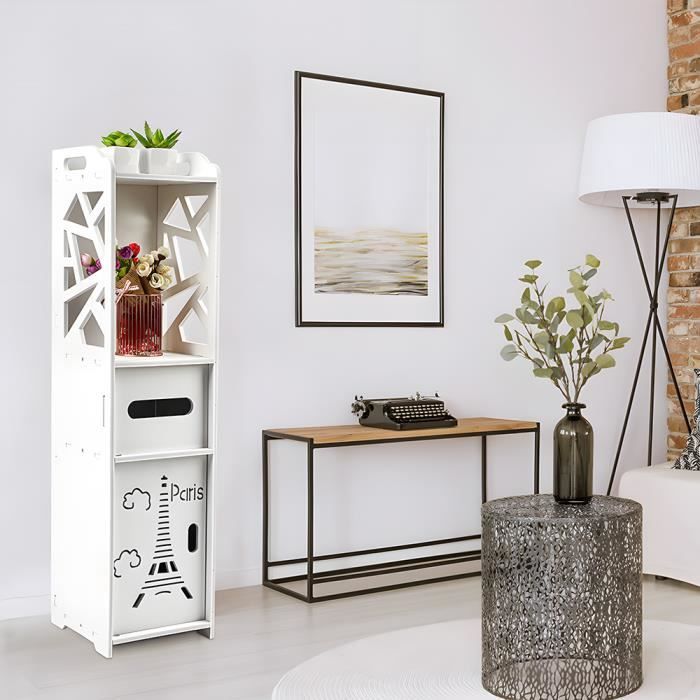 étagère de salle de bain kedia - meuble en bois blanc - 20x20x80cm - contemporain - design