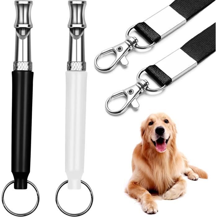 Meilleurs prix pour 2 Pcs de Sifflet Chien,Sifflet pour Chien pour Le Rappel avec LanièRe,RéGlable Sifflet Ultrason Chien Anti Aboiement-Noir-Blanc