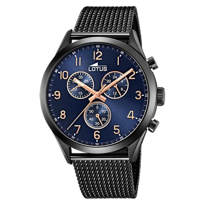 Montre Lotus Chrono Acier Noir Cadran Bleu Bracelet