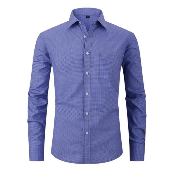 Chemise Homme Slim Stretch Col Revers Avec Poche Poitrine Manches