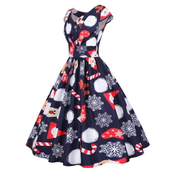 Robe De Bal à Manches Courtes Femme - Imprimé Noël Style Années 1950 Avec Écharpe - 4