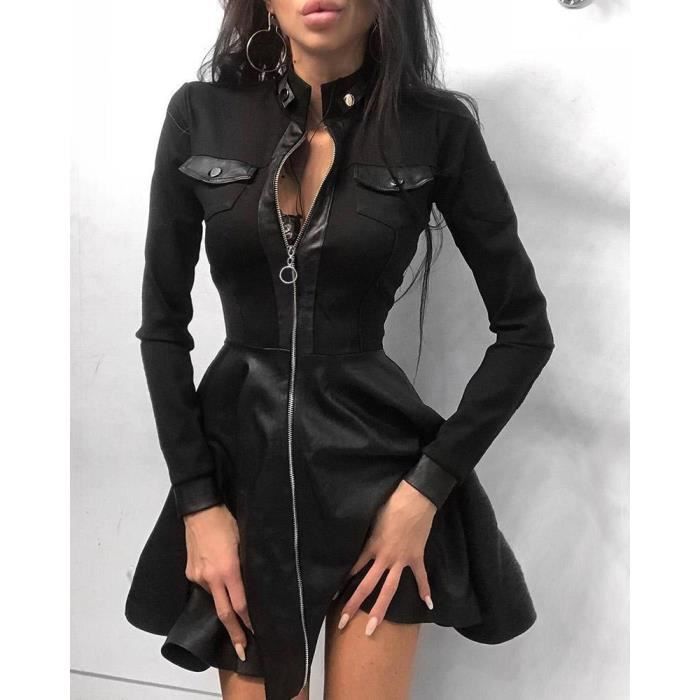 Robe Mini robe en cuir PU pour femmes nouvelle mode automne hiver