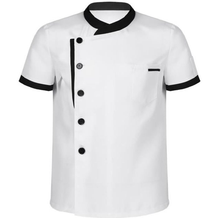 iixpin Veste de Chef Manches Courtes avec Poche Manteau Uniforme Homme Blouse Cuisiner M-4XL Blanc