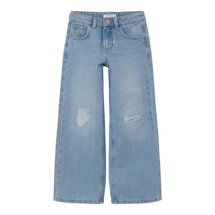 Pantalon Jeans Droit Femme Jambe Large - Taille Haute élastique - Denim Extensible Bleu - Style Y2K Vintage