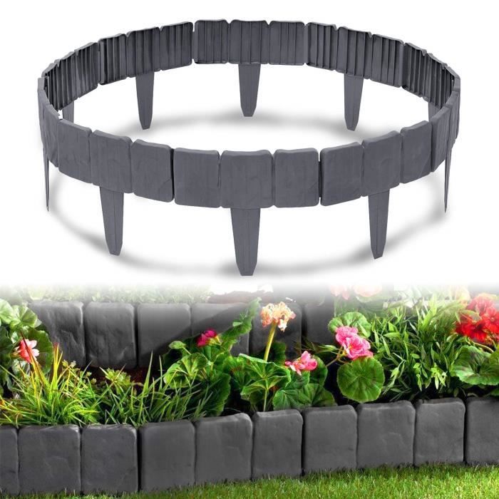 Bordure De Jardin En Plastique Imitation Bois - Anthracite, 28x24 Cm - Lot De 70 Pièces Pour 19.6 M De Longueur