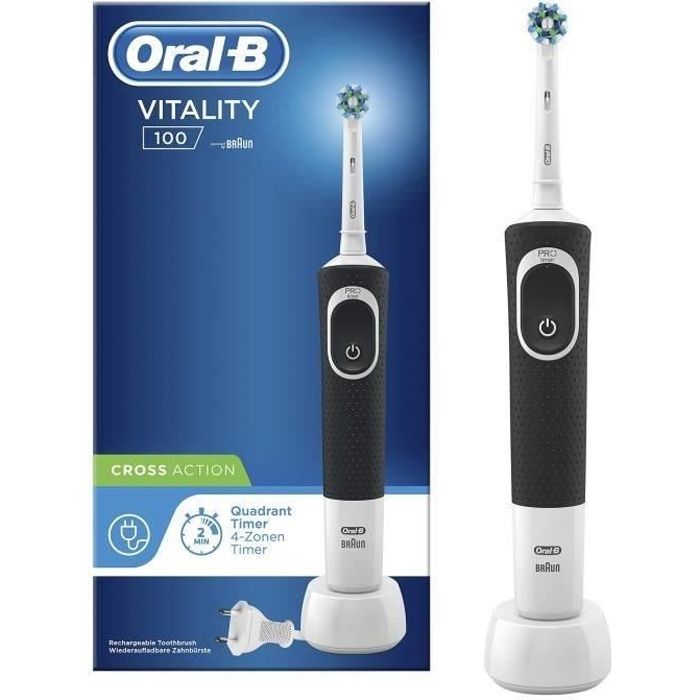 Brosse à Dents Électrique Rechargeable Oral-B Vitality 100 - Noir - Action Nettoyage 2D