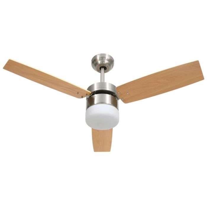 FOR Ventilateur de plafond lampe et télécommande 108cm Marron clair ...
