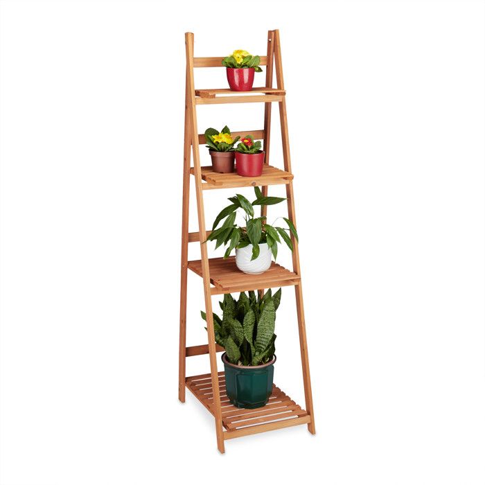 Etagère Escalier Pour Plantes Relaxdays - 3 Niveaux En Bois Pin - Pliable - 108x41x40 Cm - Brun