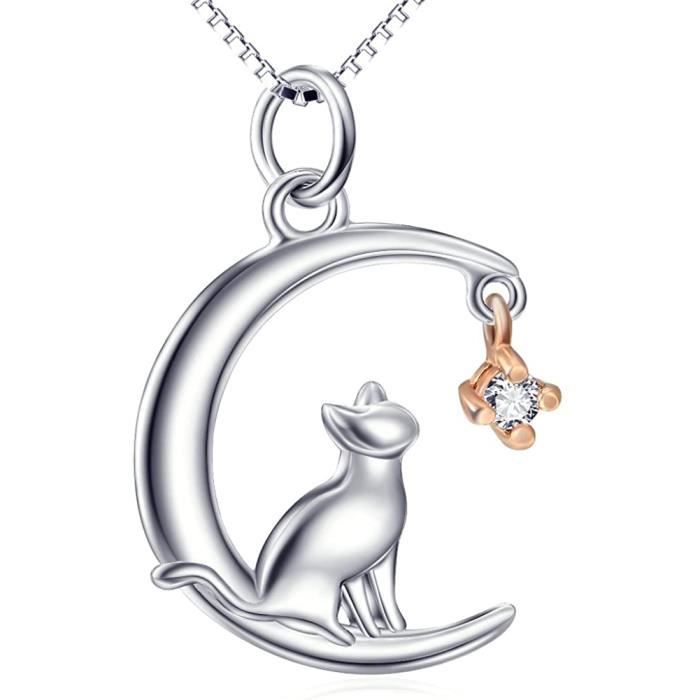 Rumocovo Collier Collier Femme Chat Argent Sterling 925 Lune Pendentif Chat Bijoux Achat Vente Sautoir Et Collier Collier Argent Argente Oxyde De Zirconium