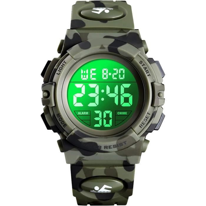 Montre Numérique Garçon Étanche 5 ATM | Avec Alarm, Chronomètre, LED - Style Camouflage | Pour Enfants Dès 7 Ans