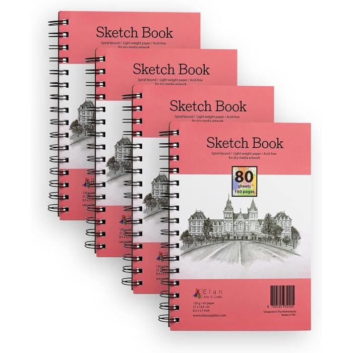 Carnet De Croquis A5 120GSM - Lot De 2 - Couverture Rigide, Reliure Spirale 360° - 60 Pages Pour Dessin, Crayon, Fusain