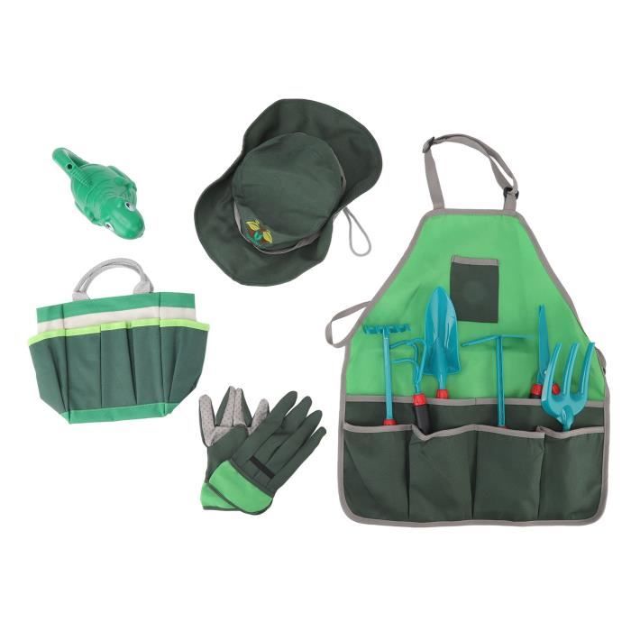 Kit Jardinage Enfant 7 Pièces Complet – Tablier, Chapeau, Gants, Pulvérisateur, Outils + Poches – Cadeau Éducatif Nature 115-145 Cm