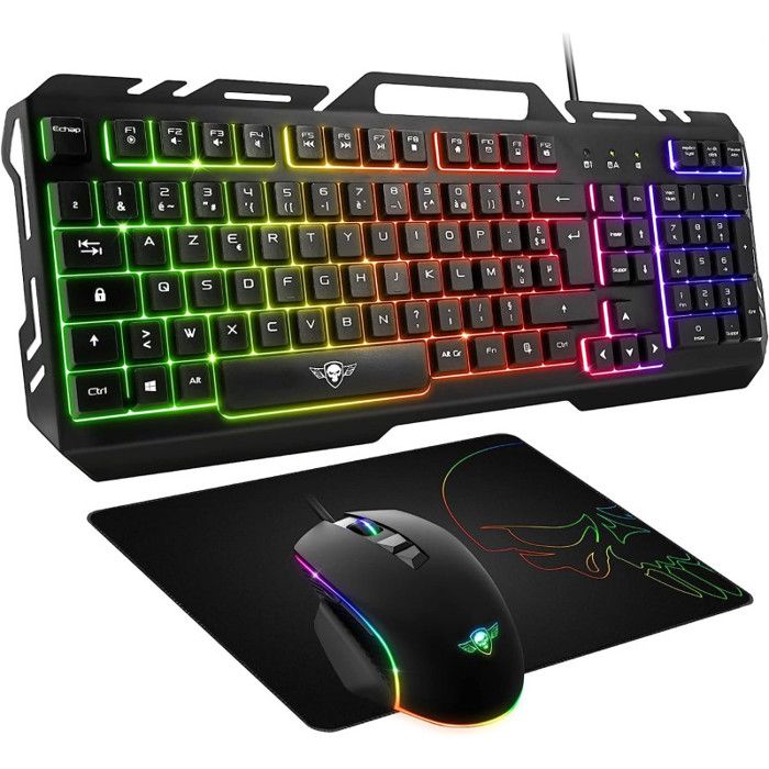 SPIRIT OF GAMER – PRO-MK5 – Pack Gaming 3 En 1 – Clavier RGB Anti-Ghosting / Souris 7 Boutons RGB 6400 DPI / Tapis inclus/ pour PC