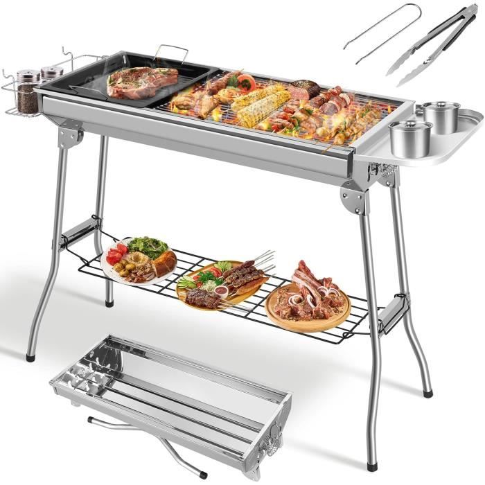 Barbecue à charbon pliant - QQMORA - Acier inoxydable - Portable - Léger - Facile à monter