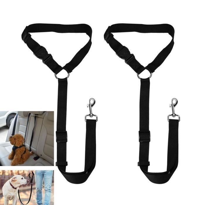 Comparer les prix de Lot de 2 sangles de ceinture de sécurité de voiture pour chien Réglables Harnais pour ceinture de sécurité pour voyager Noir