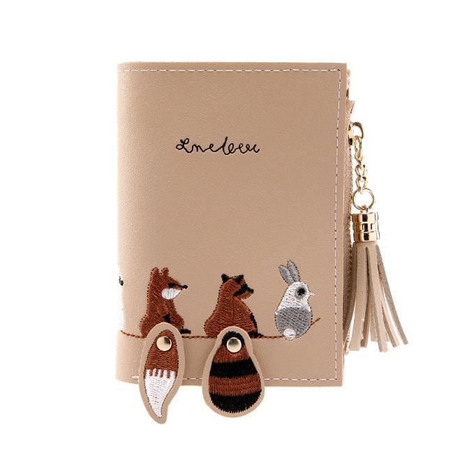 Portefeuille Femme En Cuir PU Avec Gland - Mini Porte-Cartes, Porte-Monnaie Zippé - Cadeau Mignon