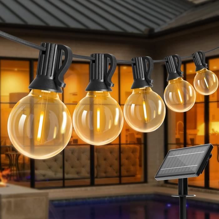 Guirlande Solaire Extérieure 8M 40 LED Lanternes - Rechargeable USB, 8 Modes, Imperméable Pour Jardin Et Fêtes