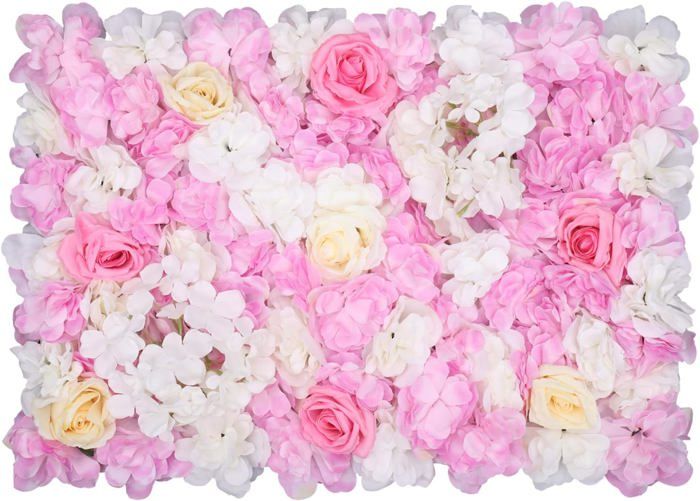 12pcs Panneaux Muraux Fleurs Romantique Toile de Fond Florale en Soie, Blanc, Ivoire et Rose Poussiéreux, 60cm x 40cm