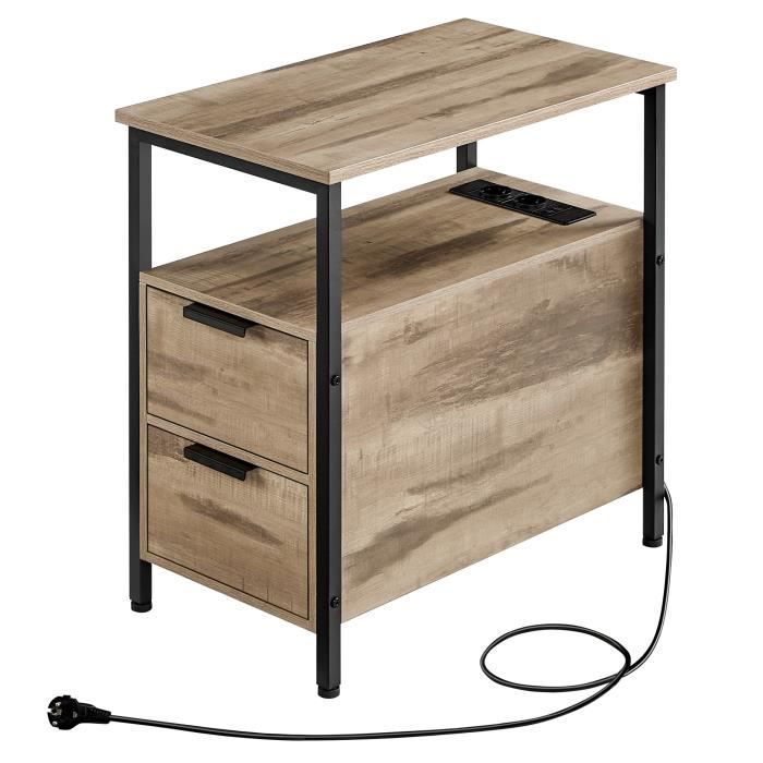 Table dAppoint - VASAGLE - Marron Camel et Noir dEncre - Multiprise et Rangement