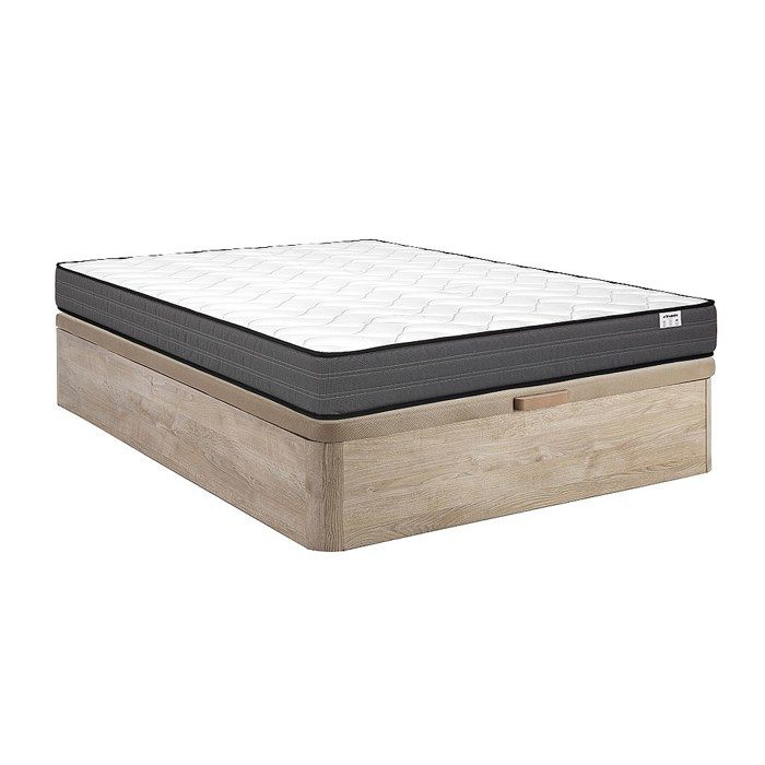 Ensemble 160 x 200 cm sommier coffre naturel clair + matelas ressorts ensachés ép.20cm - AMBRACIE de YSMÉE