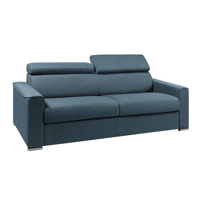 Canapé 4 places convertible express en tissu bleu - Couchage à lattes larges 160 cm - Matelas 14 cm VIZIR Canapé 4 places convertible express en tissu bleu - Couchage à lattes larges 160 cm - Matelas 14 cm VIZIR