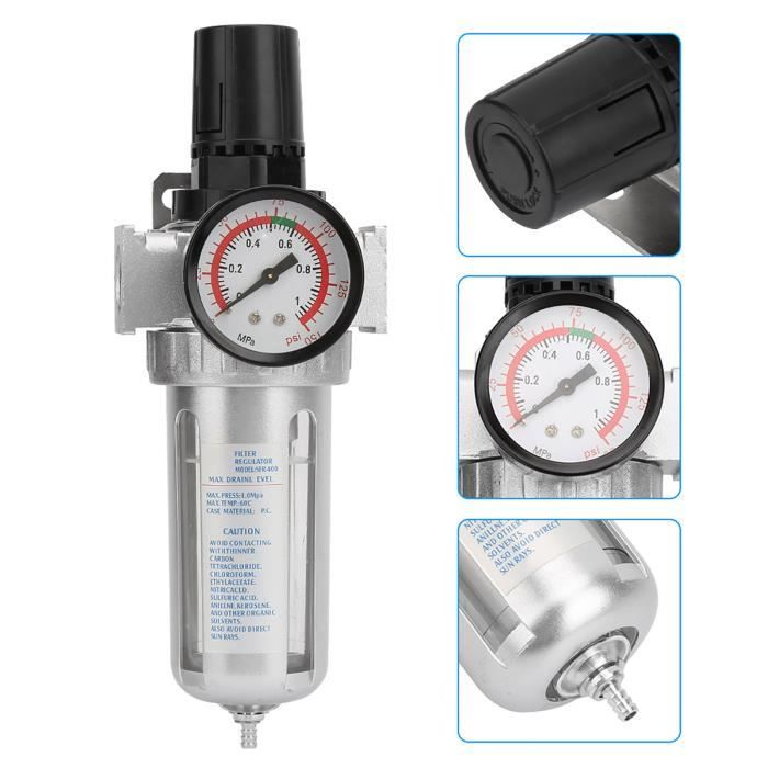 Filtre Régulateur Lubrificateur Air Comprimé 1/4" - Piège à Humidité + Séparateur Huile/Eau Mdurian