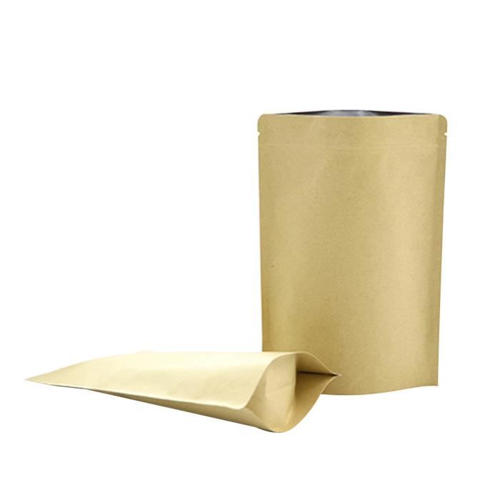 Lot 50 Pochettes Kraft Refermables Doublure Aluminium – 9x14 Cm, Anti-Humidité Anti-Odeur Pour Thé, Café, Aliments Secs