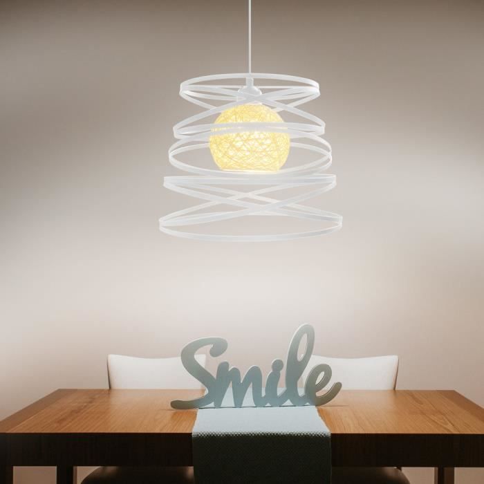 UNI Pendentif Luminaire Cage Ressort en Métal Rétro Plafonnier Lustre pour Couloir Entrée Salon Chambre Blanc