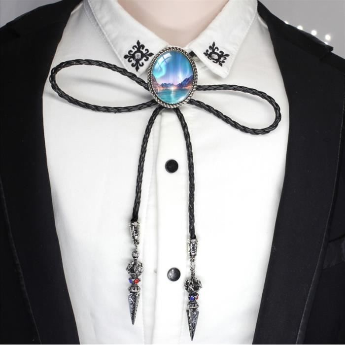 Cravate Bolo Western En Cuir Avec Pendentif Turquoise - Réglable, Pour Homme Et Femme, Style Cowboy