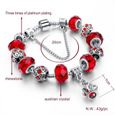 Bracelet Charms Perles Murano Rouge Pendant Couronne en Argent Vieilli-1