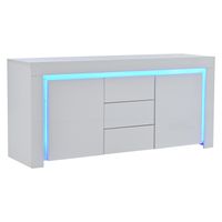 Buffet De Salon 140x40x76 Cm Avec LED – 3 Portes, Étagères Réglables, Style Moderne (Blanc)