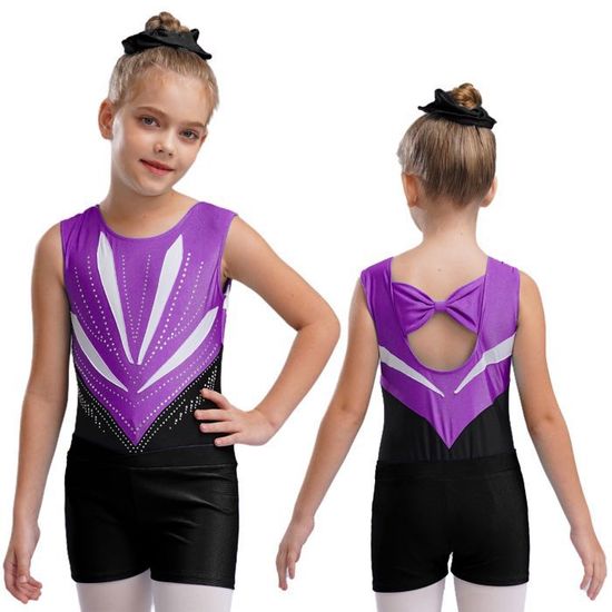 Combinaison Gymnastique Fille Paillettes Sans Manches - Justaucorps Danse Ballet Patinage Artistique 5-16 Ans