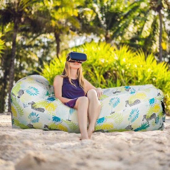 FainFun Sofa Gonflable Plage, 200 * 70cm Canapé Plage Gonflable, Transat Gonflable Vent, Hamac Gonflable Exterieur, pour Le Camping, la Mer, la Plage, Le Salon d'air (Polyester, Orange