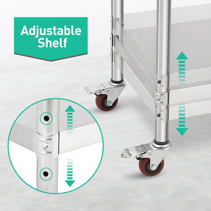 Table Inox Professionnelle 76x60x80 Cm - Capacité 400 Kg, 4 Roulettes, Pour Cuisine, Restaurant, Labo - 11