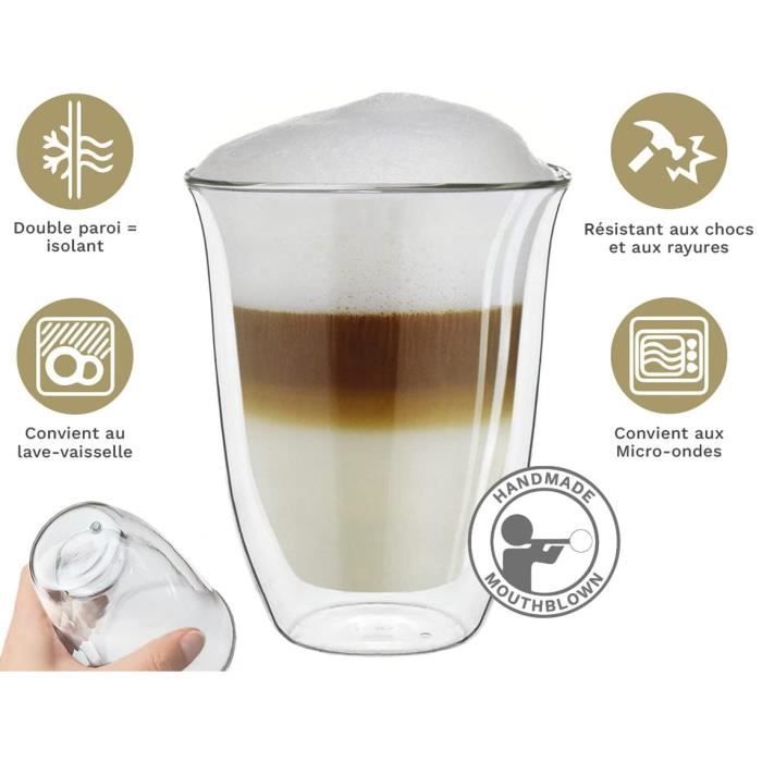 Lot de 4 tasses à espresso café en verre borosilicate transparent isolé  double paroi pour la maison, la cuisine, le bureau -150ml - Cdiscount Maison